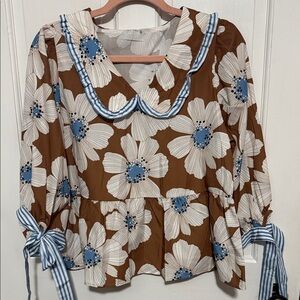 Floral Brown and Blue Women's Top
